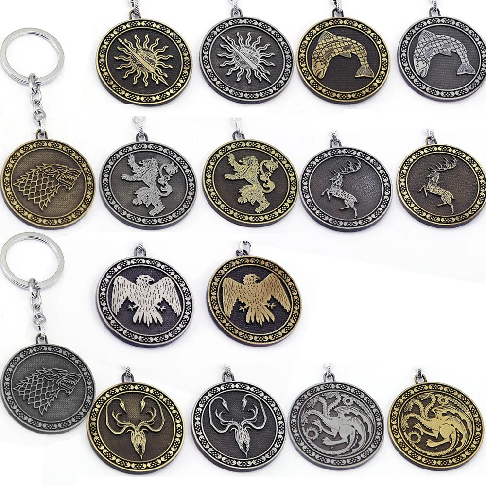 Game Of Thrones Keychain Pendant House Stark Targaryen Baratheon Lannister Arryn Greyjoy Tully Martell Badge Keychains Figure
Game Of Thrones Keychain Pendant House Stark Targaryen Baratheon Lannister Arryn Greyjoy Tully Martell Badge Keychains Figure