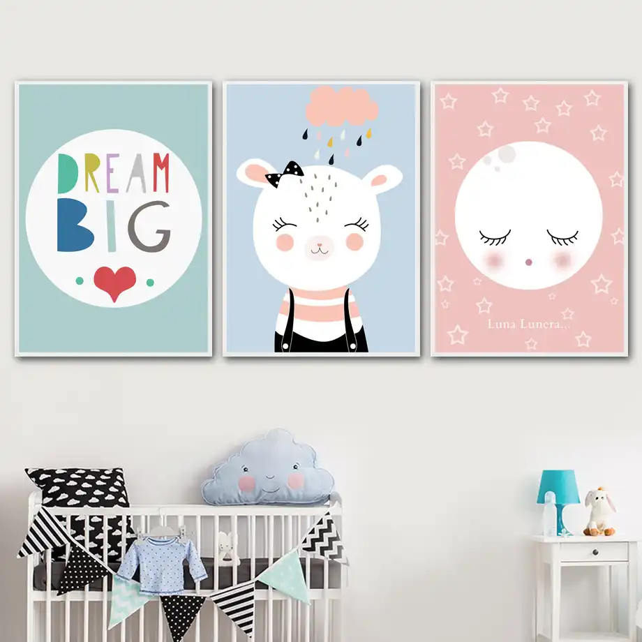 cartoon cute rabbit bear quote nursery wall art canvas painting