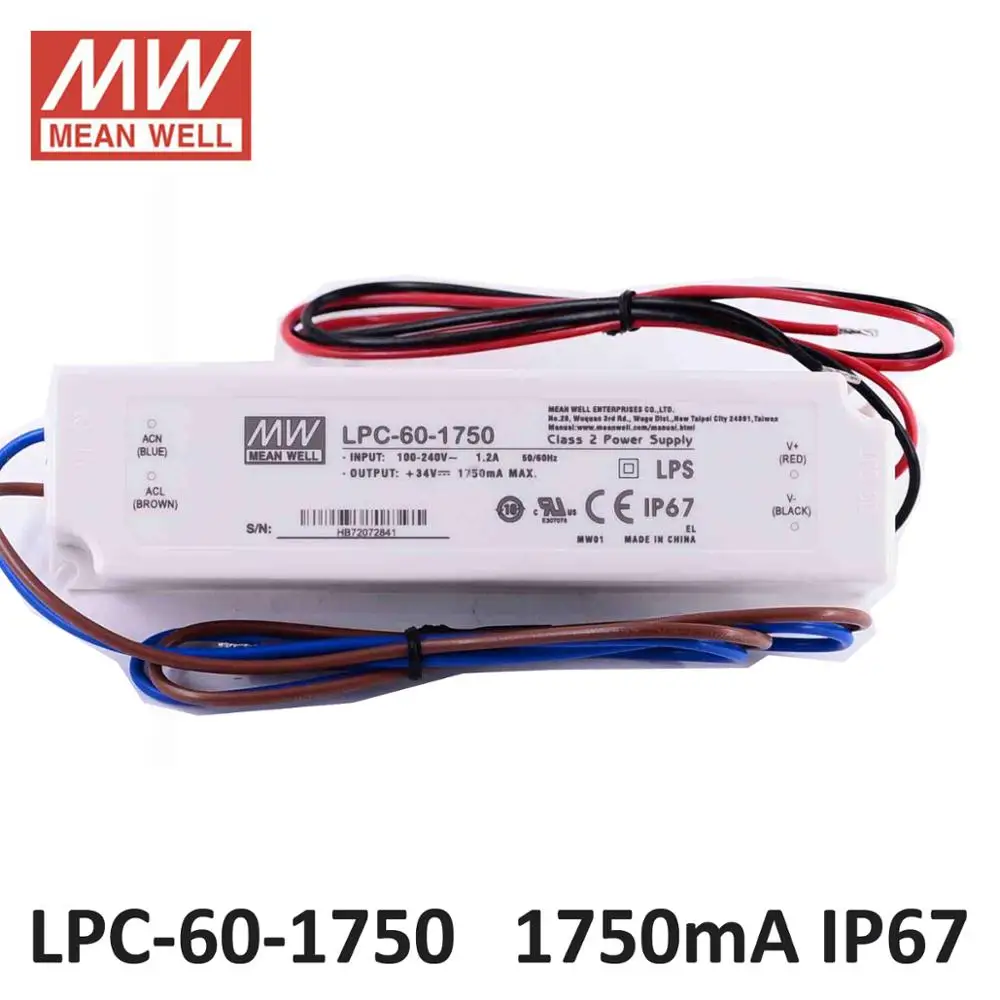 Meanwell LPC 60 постоянного тока 9 42VDC 1400mA Светодиодный источник питания 1050mA 48 в