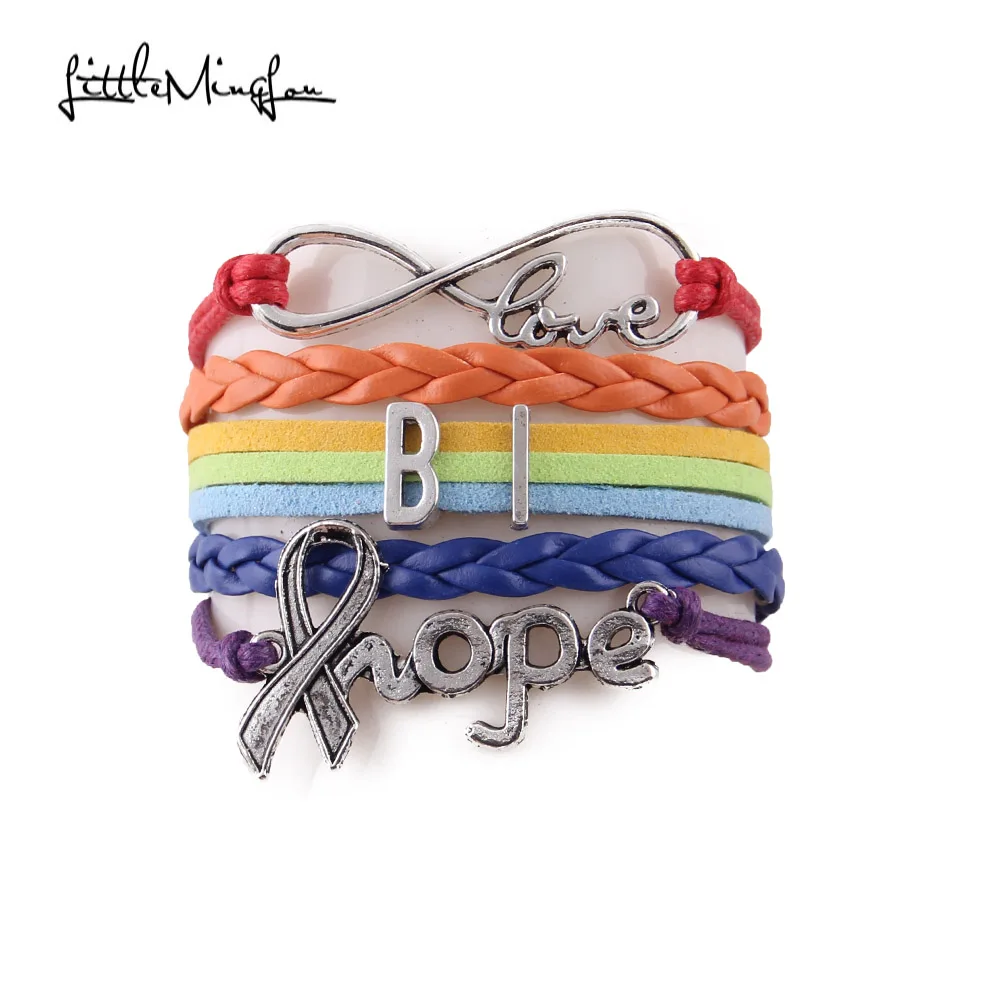 Little MingLou Infinity love BI Bracelet ribbon hope Charm LGBT Awareness leather wrap men bracelets & bangles for Women jewelry
Little MingLou Infinity love BI Bracelet ribbon hope Charm LGBT Awareness leather wrap men bracelets & bangles for Women jewelry