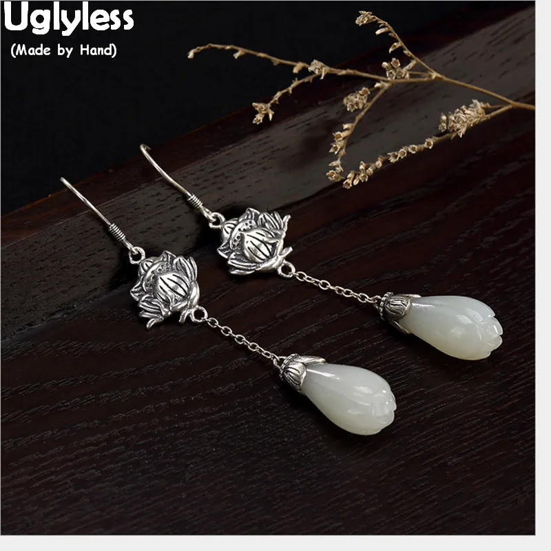 Uglyless 100% Real 925 Sterling Silver Handmade Thai Lotus Earrings Ethnic Floral Fine Jewelry Magnolia Brincos Bijoux | Украшения и