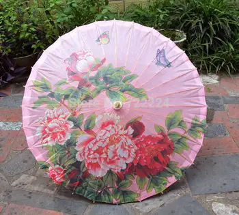 

Free shipping Dia 50cm chinease traditional oiled paper umbrella with classical pink peony as decoration gift dace props