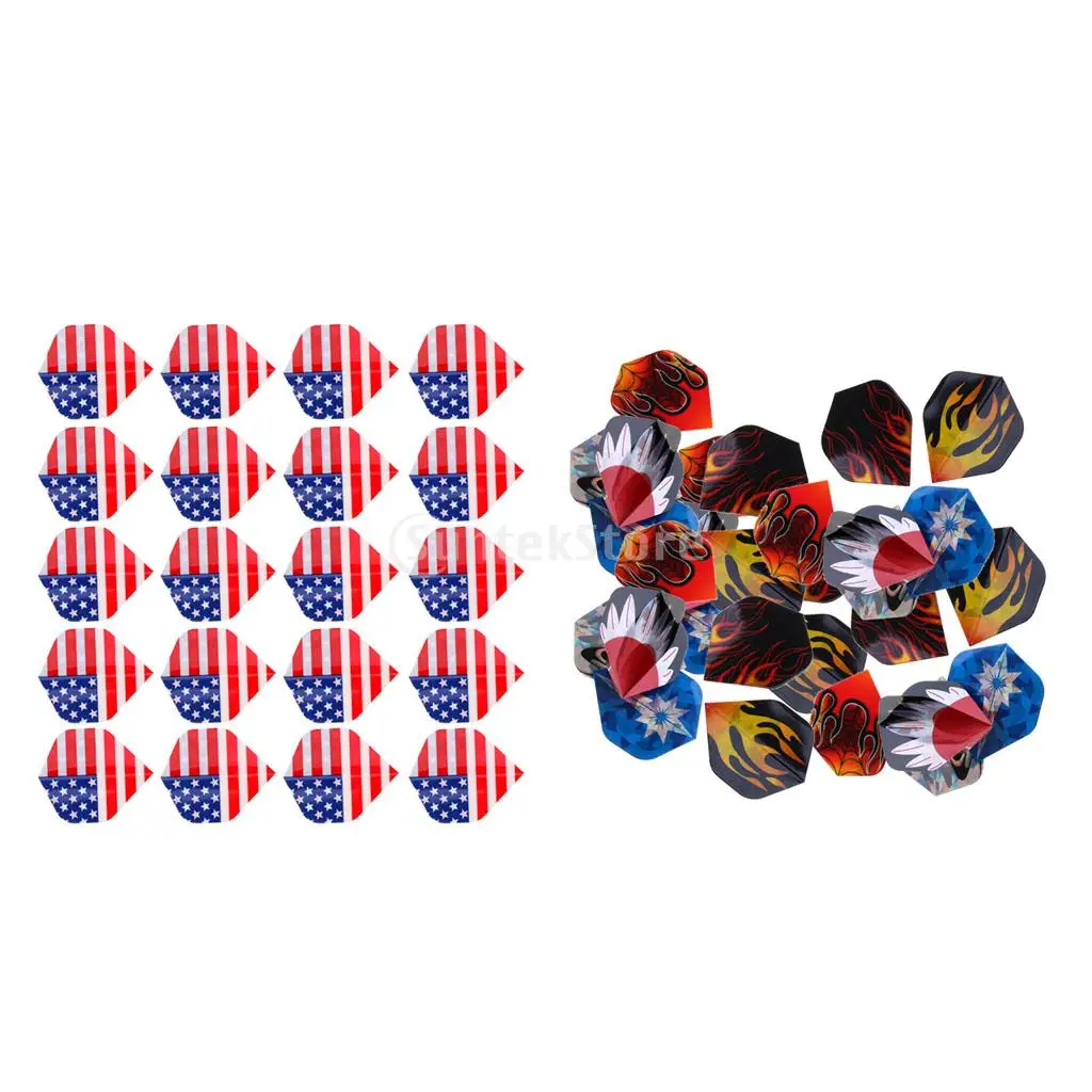 50 Pieces Durable American National Flag and Flame Pattern Standard Replacement Dart Flights