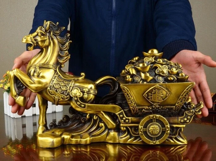 10" China Brass Fengshui Yuanbao Wealth Horse Carriage Cart Art Decoration Statue
10" China Brass Fengshui Yuanbao Wealth Horse Carriage Cart Art Decoration Statue