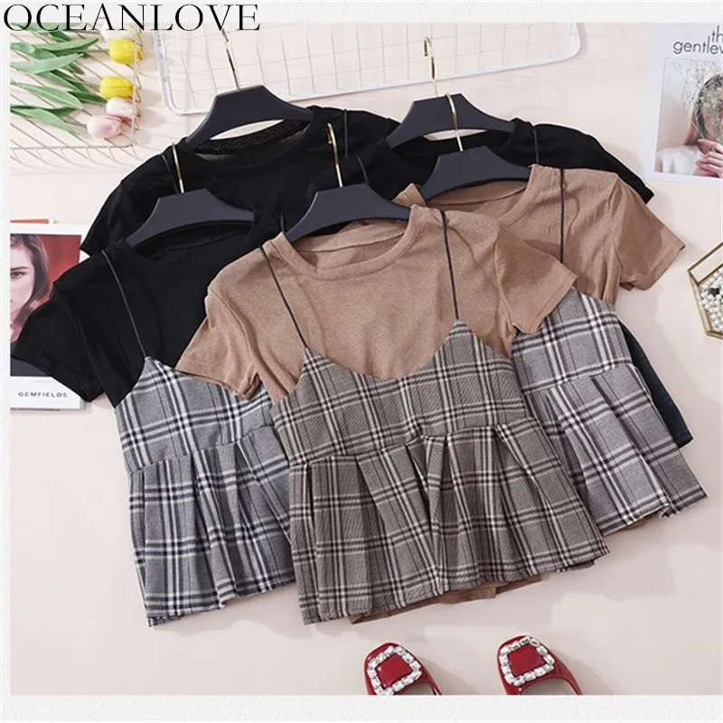 OCEANLOVE 2019 Spring Summer All Match T Shirt Two Pieces Plaid Camis Women Tops Short Sleeve Fashion Korean Short T-shirt 11504
OCEANLOVE 2019 Spring Summer All Match T Shirt Two Pieces Plaid Camis Women Tops Short Sleeve Fashion Korean Short T-shirt 11504