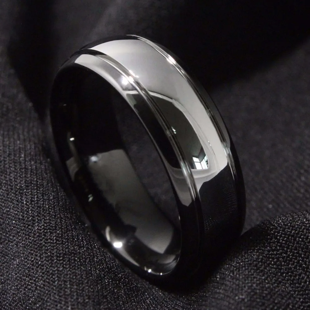 8mm-Dome-Black-Tungsten-Carbide-Ring-Mens-Wedding-Band-Bridal-Jewelry