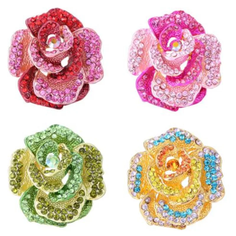 WKOUD Pave Setting Crystal Rhinestones Rose Flower Brooch for Women or Wedding in Red Colors Plated Pins Jewelry Vintage | Украшения и
