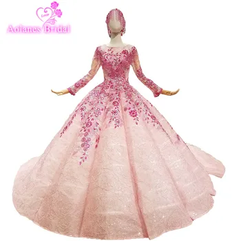 2018 Muslim Indonesia Pink Lace Appliques Scoop Cathedral Train Bride Dress Lace Up Ball Gown Vintage Wedding Dresses Real Photo
2018 Muslim Indonesia Pink Lace Appliques Scoop Cathedral Train Bride Dress Lace Up Ball Gown Vintage Wedding Dresses Real Photo