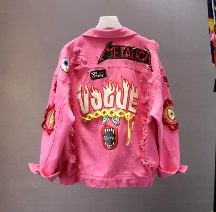 Red / Yellow Jeans Jacket New Spring Autumn Women's Graffiti Alphabet Printing Lace Bow Pin Hole Denim Jacket Student Basic Coat
Red / Yellow Jeans Jacket New Spring Autumn Women's Graffiti Alphabet Printing Lace Bow Pin Hole Denim Jacket Student Basic Coat