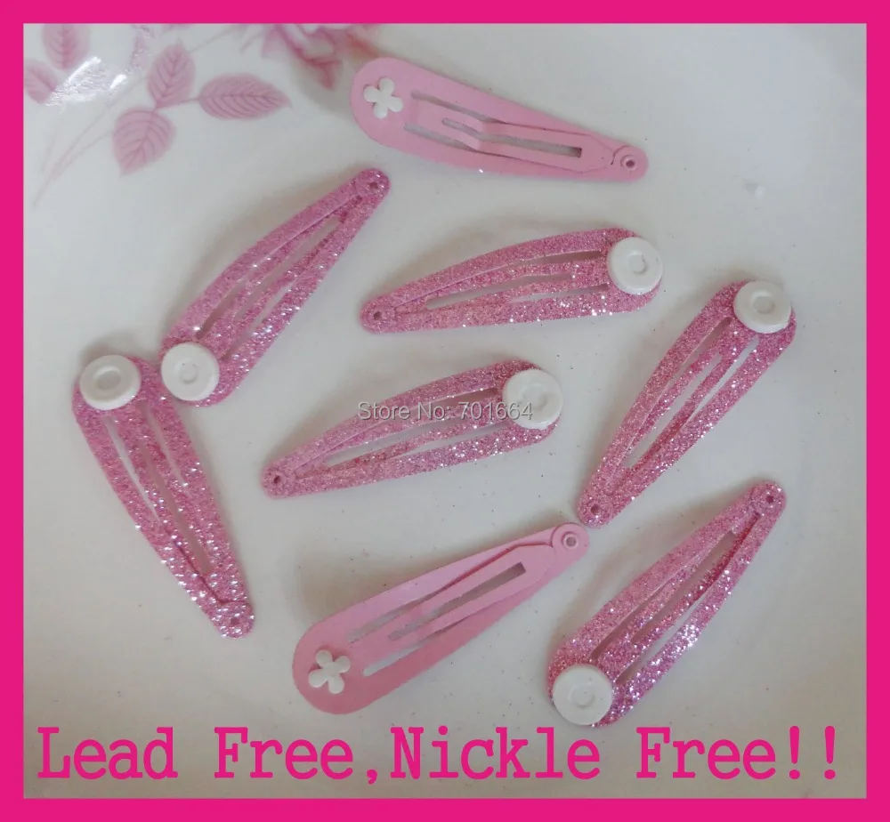 

50PCS 5.0cm 2.0" sweet glitter Pink Metal Snap Clips with plastic pads at nickle free and lead free,bling bling hairpins