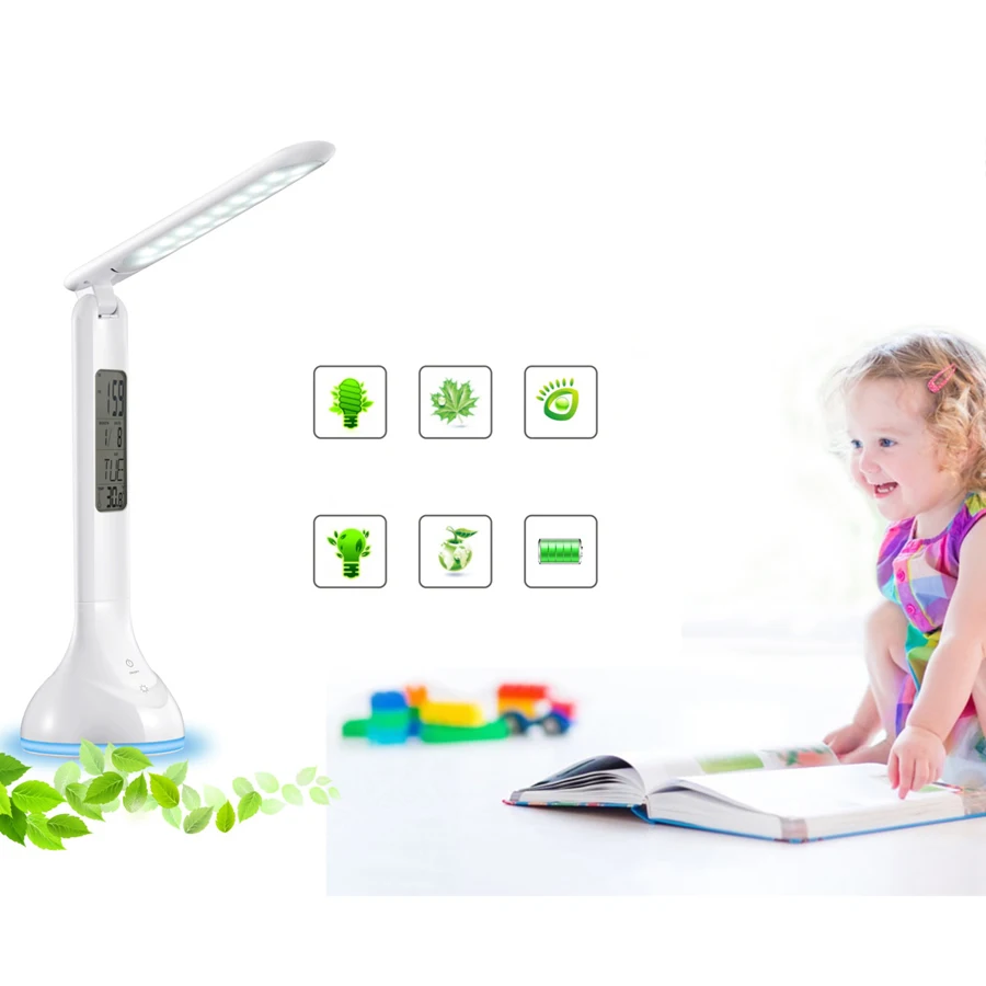 Image DC5V Dimmable Led Desk Lamp 4W USB Battery Charging Table Light with Calendar Alarm Timer Atmosphere Touch Key for Children