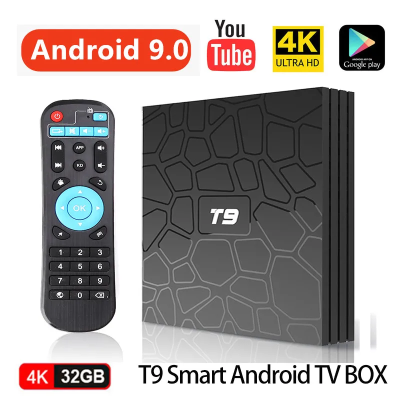 

T9 Smart TV Box Android 9.0 4GB RAM 32GB ROM Rockchip RK3328 Quad-Core Set Tox Box 2.4G Wifi BT4.0 USB3.0 H.265 4k Media Player