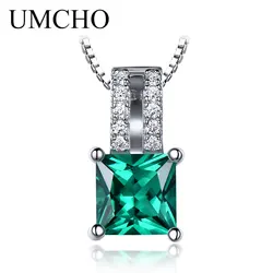 UMCHO Pure 925 серебряные подвески для женщин зеленый принцесса-cut Изумрудный Шарм Свадебный кулон ювелирные украшения без цепочки