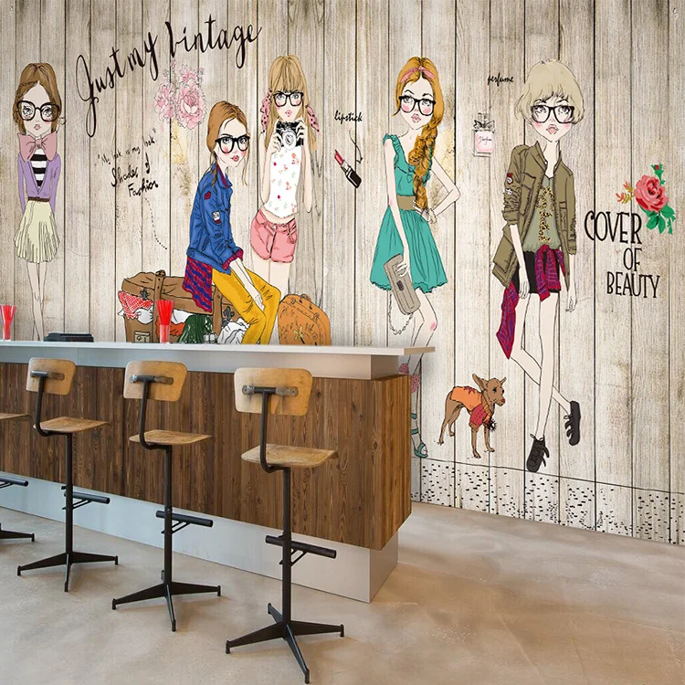 Image Free Shipping Solid wood white brick fashion girl wallpaper wallpaper shop barber shop tea shop room large murals