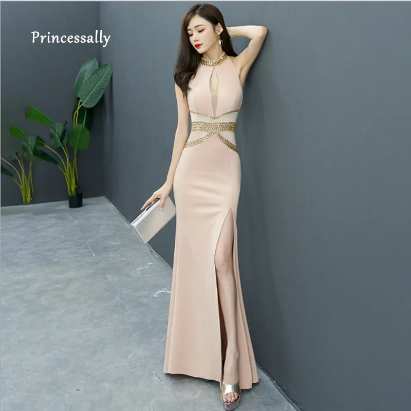 New Slim Trumpet Evening Dress Long Halter Beadings Sexy Split Backless Birthday Gifts for Girl Friends Wife Mermaid Prom Dress
New Slim Trumpet Evening Dress Long Halter Beadings Sexy Split Backless Birthday Gifts for Girl Friends Wife Mermaid Prom Dress