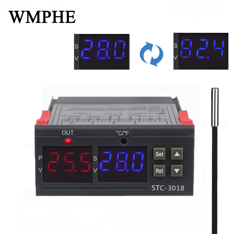 STC-3018 Thermostat Dual Digital Temperature Controller 10A Relay Thermoregulator For Incubator C & F Display NTC Probe
STC-3018 Thermostat Dual Digital Temperature Controller 10A Relay Thermoregulator For Incubator C & F Display NTC Probe