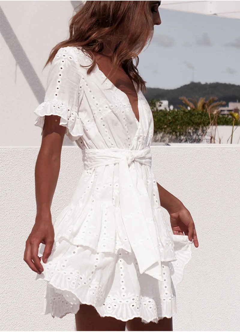 White Embroidered Cotton Summer Women Leisure Short Sleeve Sundress V-neck Cutout Dress elegant lady women dress casual sundress
White Embroidered Cotton Summer Women Leisure Short Sleeve Sundress V-neck Cutout Dress elegant lady women dress casual sundress