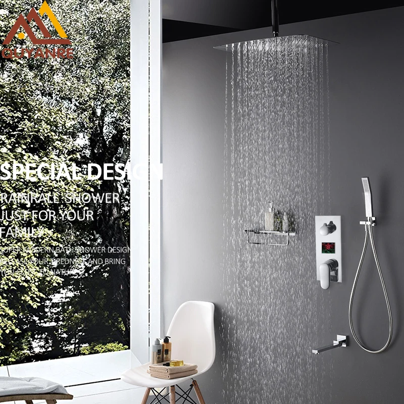 Quyanre Bathroom Shower Set 3 Functions LED Digital Display Single Handle Mixer Tap Conceal Shower Faucet Rainfall Bath Shower
Quyanre Bathroom Shower Set 3 Functions LED Digital Display Single Handle Mixer Tap Conceal Shower Faucet Rainfall Bath Shower
