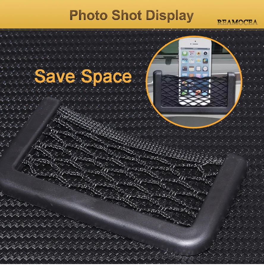 Reamocea Universal Car Stick-on Seat Side Back Storage Net Bag String Elastic Mesh Bag Mesh Pocket Organizer Adhesive Holder (7)
