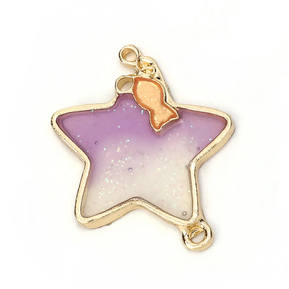 DoreenBeads Zinc Based Alloy Connectors Pentagram Star Gold Color Purple Fish Glitter Enamel 28mm(1 1/8") x 24mm(1"), 5 PCs
DoreenBeads Zinc Based Alloy Connectors Pentagram Star Gold Color Purple Fish Glitter Enamel 28mm(1 1/8") x 24mm(1"), 5 PCs