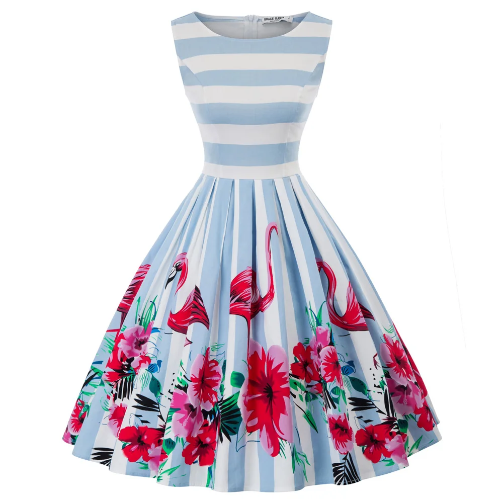 Grace Karin Women Summer Dress A line Vintage Sleeveless Boat neck Zipper Flared Stripe Knee length Pleated Stylish Dress
Grace Karin Women Summer Dress A line Vintage Sleeveless Boat neck Zipper Flared Stripe Knee length Pleated Stylish Dress