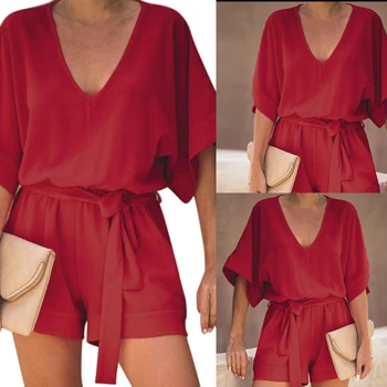 Women Playsuit Charming Soft Party Lace Up Pullover Casual Sexy Travel Summer Slim Fit Chiffon Short Sleeve V Neck
Women Playsuit Charming Soft Party Lace Up Pullover Casual Sexy Travel Summer Slim Fit Chiffon Short Sleeve V Neck