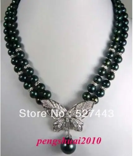 Wholesale free shipping >> Fashion New 2 rows 8-9MM black pearl Crystal Butterfly Pendant necklace 18-19
Wholesale free shipping >> Fashion New 2 rows 8-9MM black pearl Crystal Butterfly Pendant necklace 18-19