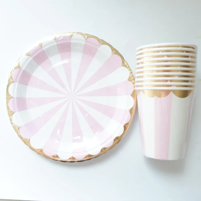 20pcs/lot Gold Pink Striped Disposable Tableware Party Paper Plates Baby Shower Birthday Party Supplies Paper Cups Tableware
20pcs/lot Gold Pink Striped Disposable Tableware Party Paper Plates Baby Shower Birthday Party Supplies Paper Cups Tableware