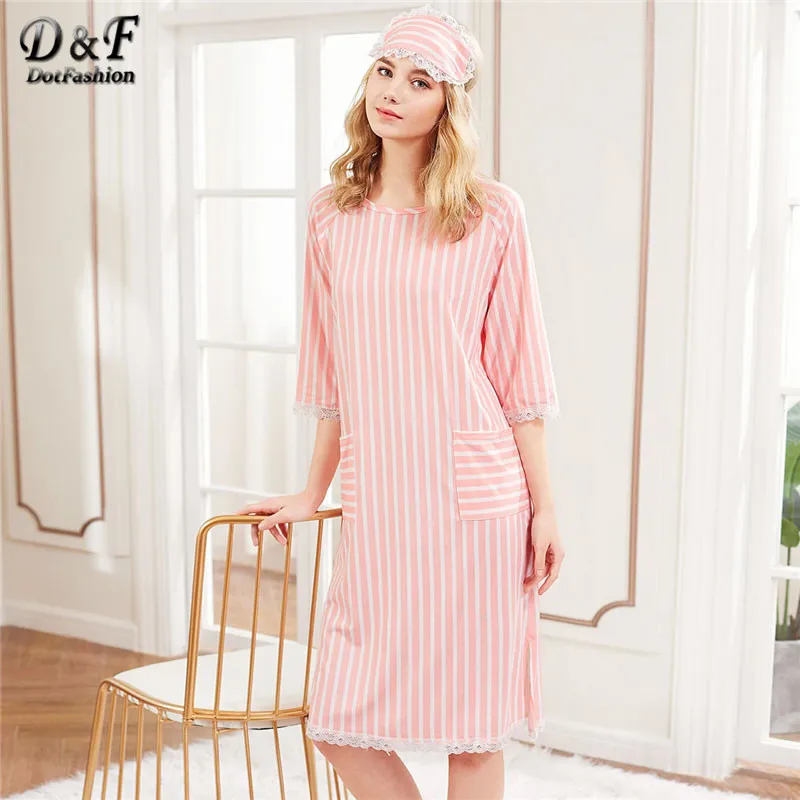 Dotfashion Pink Contrast Lace Trim Striped Night Dress With Eyelash Pockets Half Sleeve Summer 2019 Casual Cute Women Sleepwear
Dotfashion Pink Contrast Lace Trim Striped Night Dress With Eyelash Pockets Half Sleeve Summer 2019 Casual Cute Women Sleepwear