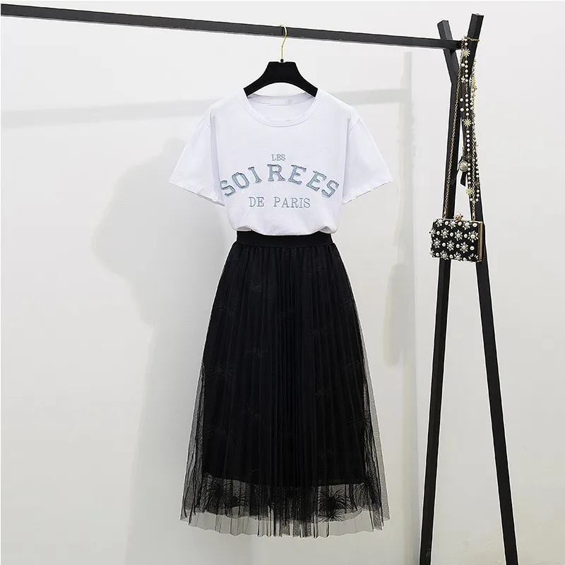 Women Two Piece Set Summer Short Sleeve White T Shirt Corp Tops + Elastic Waist Mesh 2 Piece Skirts Sets For Elegant Women
Women Two Piece Set Summer Short Sleeve White T Shirt Corp Tops + Elastic Waist Mesh 2 Piece Skirts Sets For Elegant Women