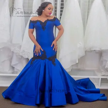 Plus Size Royal Blue Mermaid Evening Party Dresses Short Sleeve Black Lace Prom Dress Cheap Sexy Women Vestido de Festa Longo
Plus Size Royal Blue Mermaid Evening Party Dresses Short Sleeve Black Lace Prom Dress Cheap Sexy Women Vestido de Festa Longo