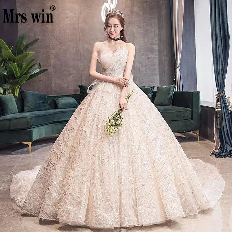 2019 г. Mrs Win сексуальное свадебное платье без бретелек с коротким шлейфом роскошное