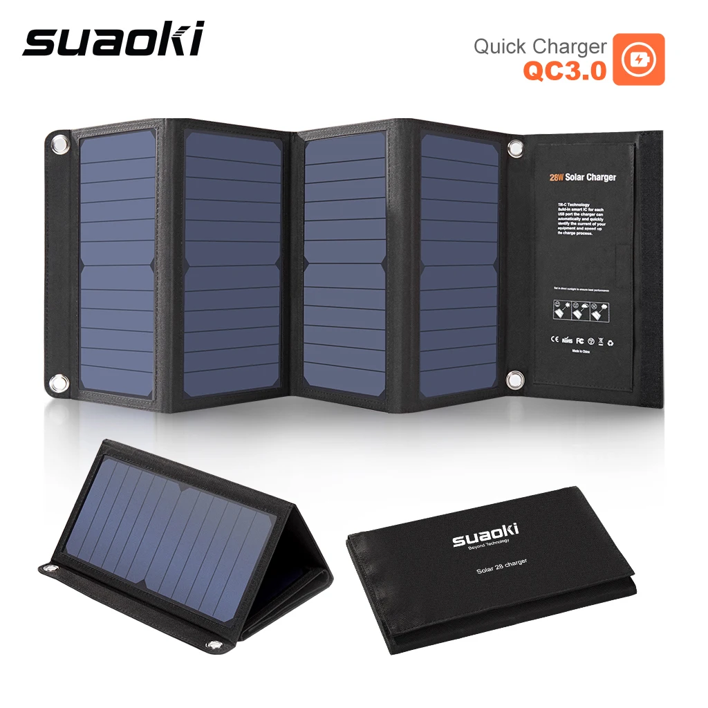 Suaoki 28W Foldable Solar Panel Portable Charger with QC 3.0 Quick Charging 3 USB Port 3.1A Output for iPhone Samsung Tablet
Suaoki 28W Foldable Solar Panel Portable Charger with QC 3.0 Quick Charging 3 USB Port 3.1A Output for iPhone Samsung Tablet
