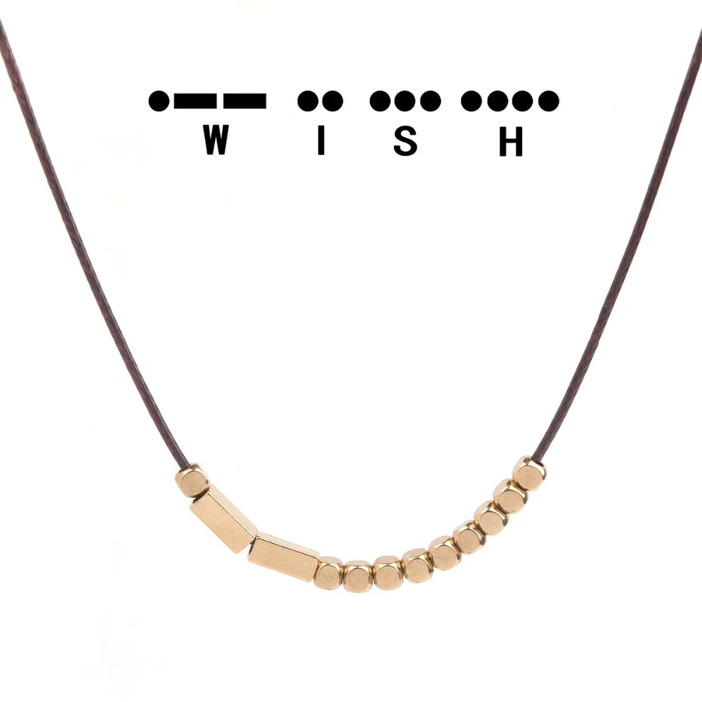 DoreenBeads Copper Morse Code " Wish " Necklace Coffee Wax Cord Antique gold color Rectangle Square Faceted 45.5cm long,1PC
DoreenBeads Copper Morse Code " Wish " Necklace Coffee Wax Cord Antique gold color Rectangle Square Faceted 45.5cm long,1PC