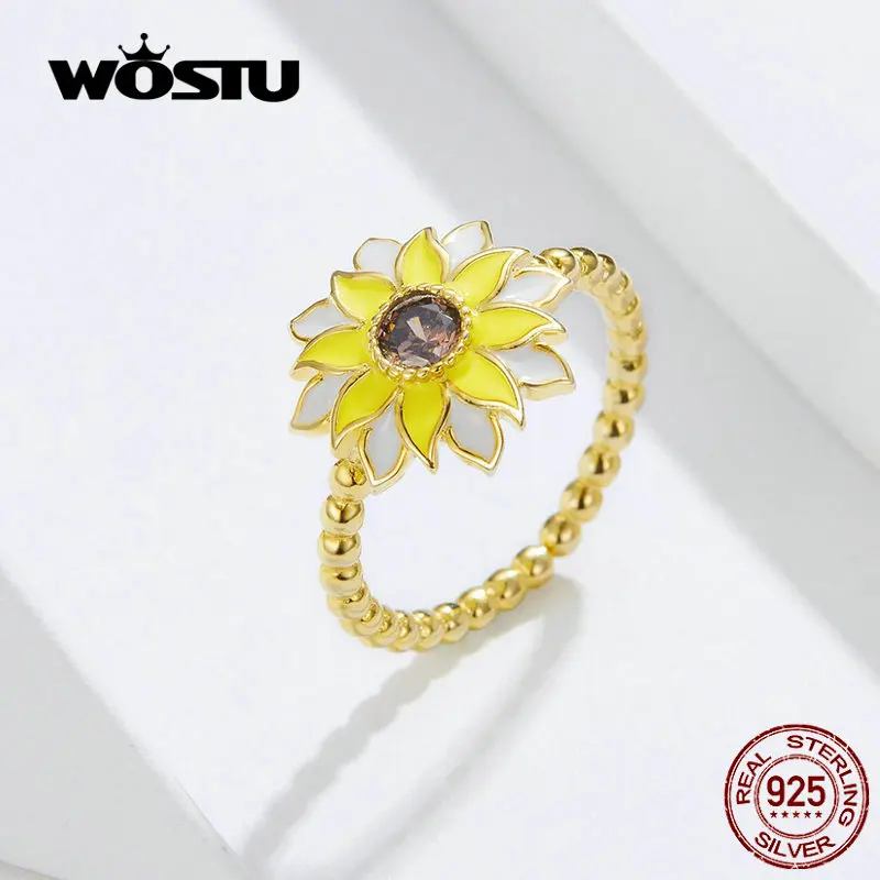 WOSTU Yellow Big Sunflower Rings 100% 925 Sterling Silver Gold Color Enamel Adjustable Flower Finger For Women Jewelry FNR054
WOSTU Yellow Big Sunflower Rings 100% 925 Sterling Silver Gold Color Enamel Adjustable Flower Finger For Women Jewelry FNR054