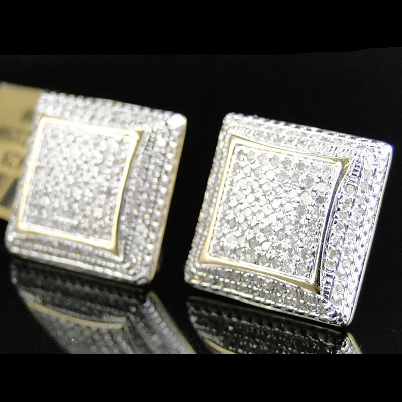

Hip Hop Geometry Square Iced Out Bling Stud Earrings Gold Color Micro Pave Cubic Zircon Stud Earring For Men & Women Z4M327