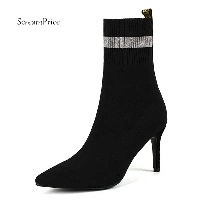 Female Female Knitting Thin High Heel Ankle Sock Boots Fashion Slip On Pointed Toe Women Fall Winter Bootie Black Purple
Female Female Knitting Thin High Heel Ankle Sock Boots Fashion Slip On Pointed Toe Women Fall Winter Bootie Black Purple