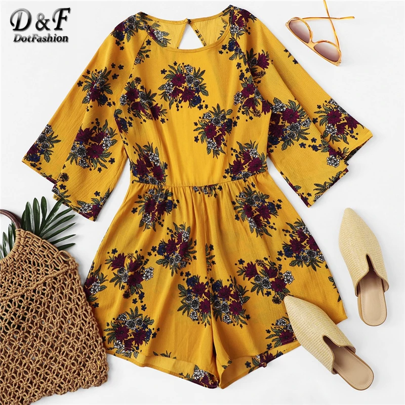 Dotfashion Mustard Cut Out Back Floral Print Romper Womens Clothing 2019 Vacation Summer 3/4 Sleeve Beach Straight Leg Playsuit
Dotfashion Mustard Cut Out Back Floral Print Romper Womens Clothing 2019 Vacation Summer 3/4 Sleeve Beach Straight Leg Playsuit