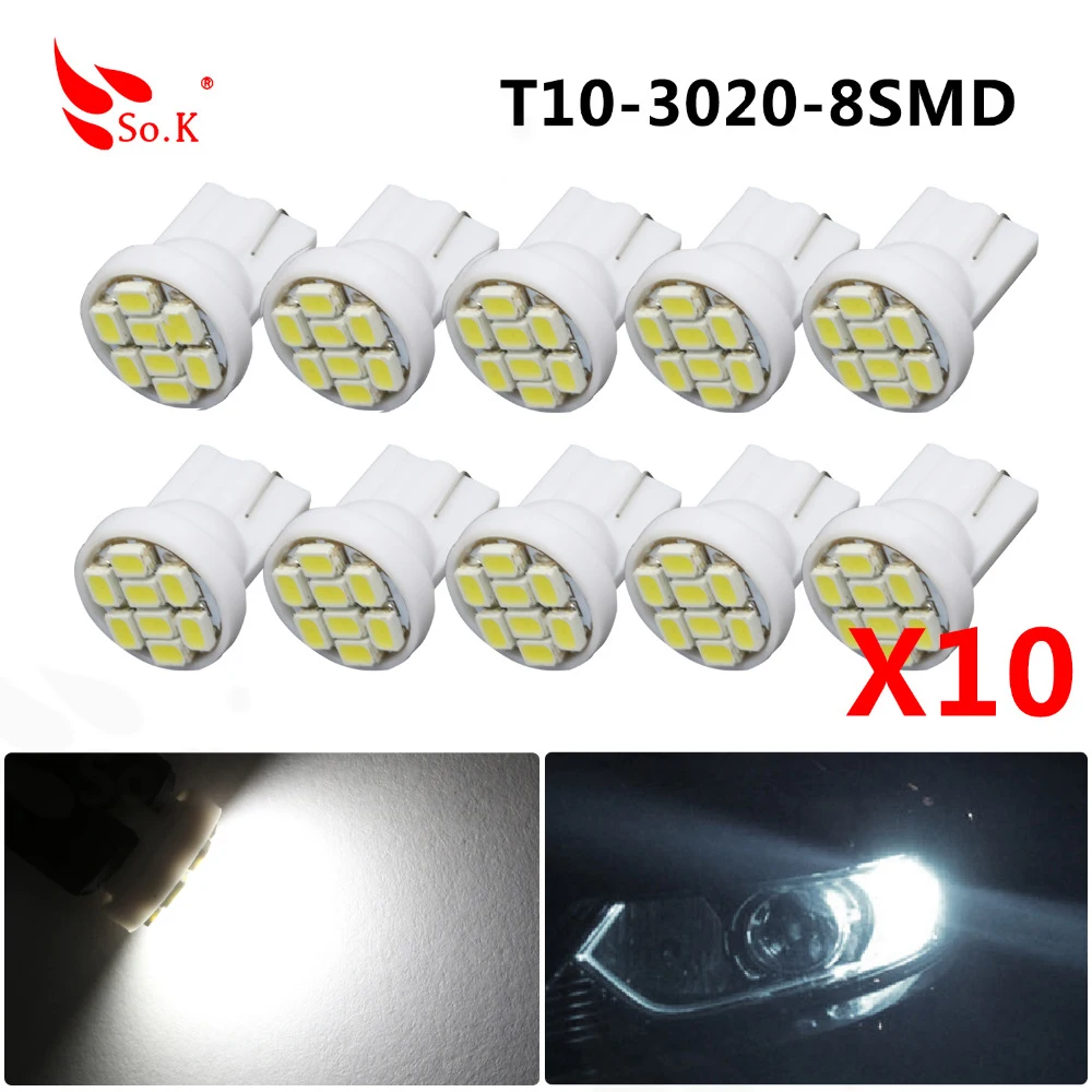 194 168 192 LED T10 W5W LED Bulbs 1206 3020 SMD 8 LED Lights White Auto Car Lighting Wedge Lamp Dome Reading Side Map Light Blub
194 168 192 LED T10 W5W LED Bulbs 1206 3020 SMD 8 LED Lights White Auto Car Lighting Wedge Lamp Dome Reading Side Map Light Blub