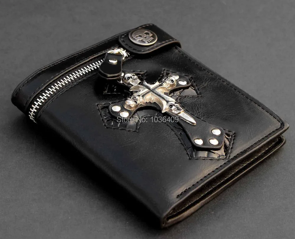 Для мужчин коромысла череп ковбоя & Креста черный кожаный бумажник M0412 | Багаж и