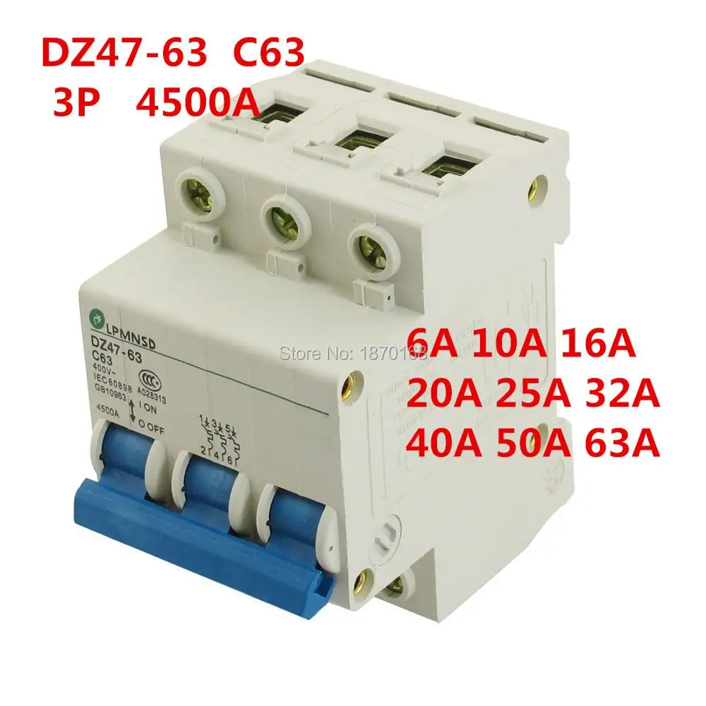 DZ47-63 C63 3P 3 полюса AC 230/400 в 6A 10A 16A 20A 25A 32A 40A 50A 63A защита от перегрузки Автоматический выключатель
DZ47-63 C63 3P 3 полюса AC 230/400 в 6A 10A 16A 20A 25A 32A 40A 50A 63A защита от перегрузки Автоматический выключатель