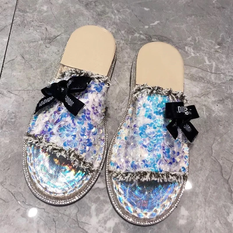 Summer Bling Slides For Female Espadrilles Sandals Sequins Bowknot Flat Women's Slippers Flip Flops Crystal Woman Slippers New
Summer Bling Slides For Female Espadrilles Sandals Sequins Bowknot Flat Women's Slippers Flip Flops Crystal Woman Slippers New