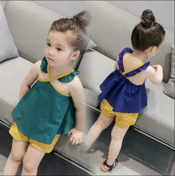 2018 summer new girl strap halter top baby shirt + shorts two sets of children's suit tide
2018 summer new girl strap halter top baby shirt + shorts two sets of children's suit tide