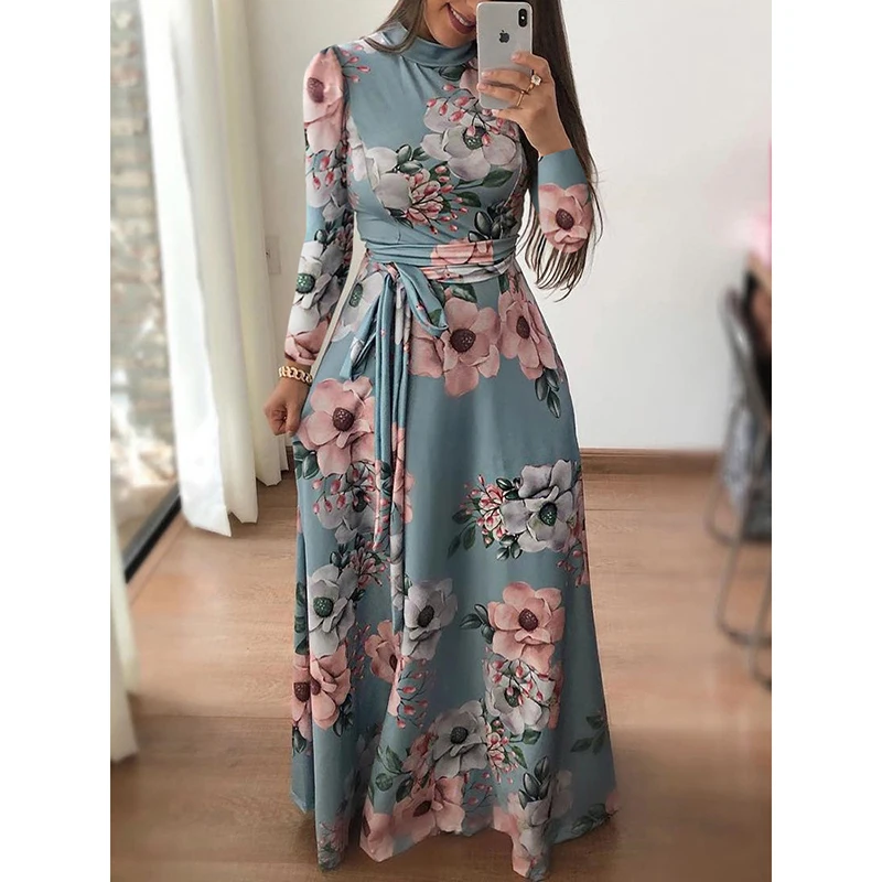 Turtleneck Winter Sashes Floor Length Long Dress Chic American Style Floral Printed Women Long Sleeve Maxi Dresses Robe M0188
Turtleneck Winter Sashes Floor Length Long Dress Chic American Style Floral Printed Women Long Sleeve Maxi Dresses Robe M0188