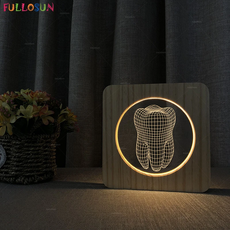 FULLOSUN Desk Lamp Wooden Decoration Night Light Nordic Style 3D Tooth Model Modern LED Lamparas for Home | Освещение