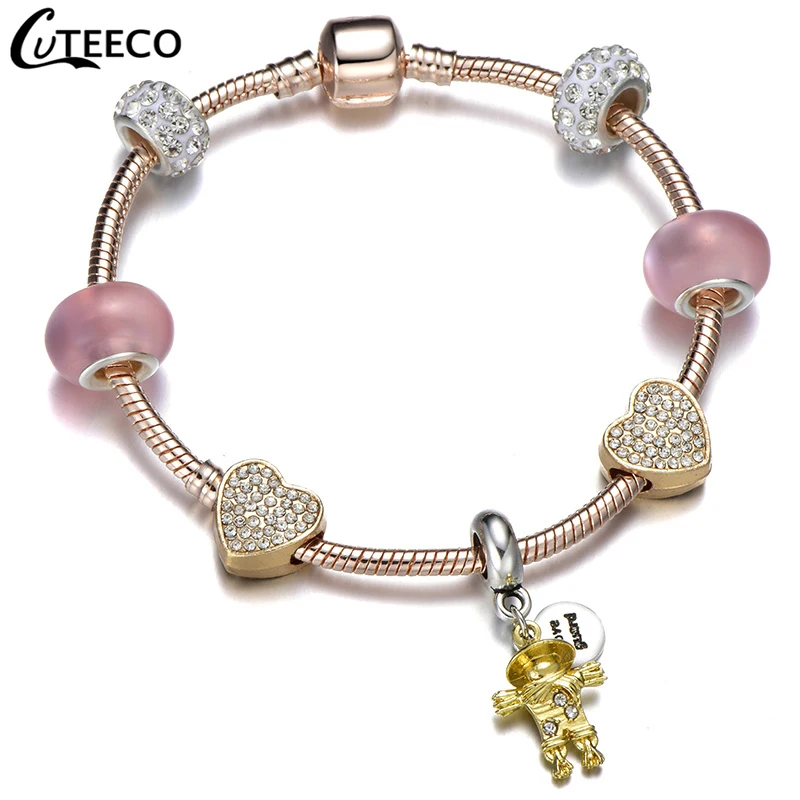 CUTEECO Gold Scarecrow Pendant Charm Brand Bracelet Heart Shape Pink Round Beads Charm Bracelets Wedding Party Jewelry Gifts 
CUTEECO Gold Scarecrow Pendant Charm Brand Bracelet Heart Shape Pink Round Beads Charm Bracelets Wedding Party Jewelry Gifts