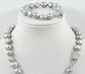 Fashion 12-13mm south sea gray baroque pearl necklace bracelet set leopard Clasp
Fashion 12-13mm south sea gray baroque pearl necklace bracelet set leopard Clasp