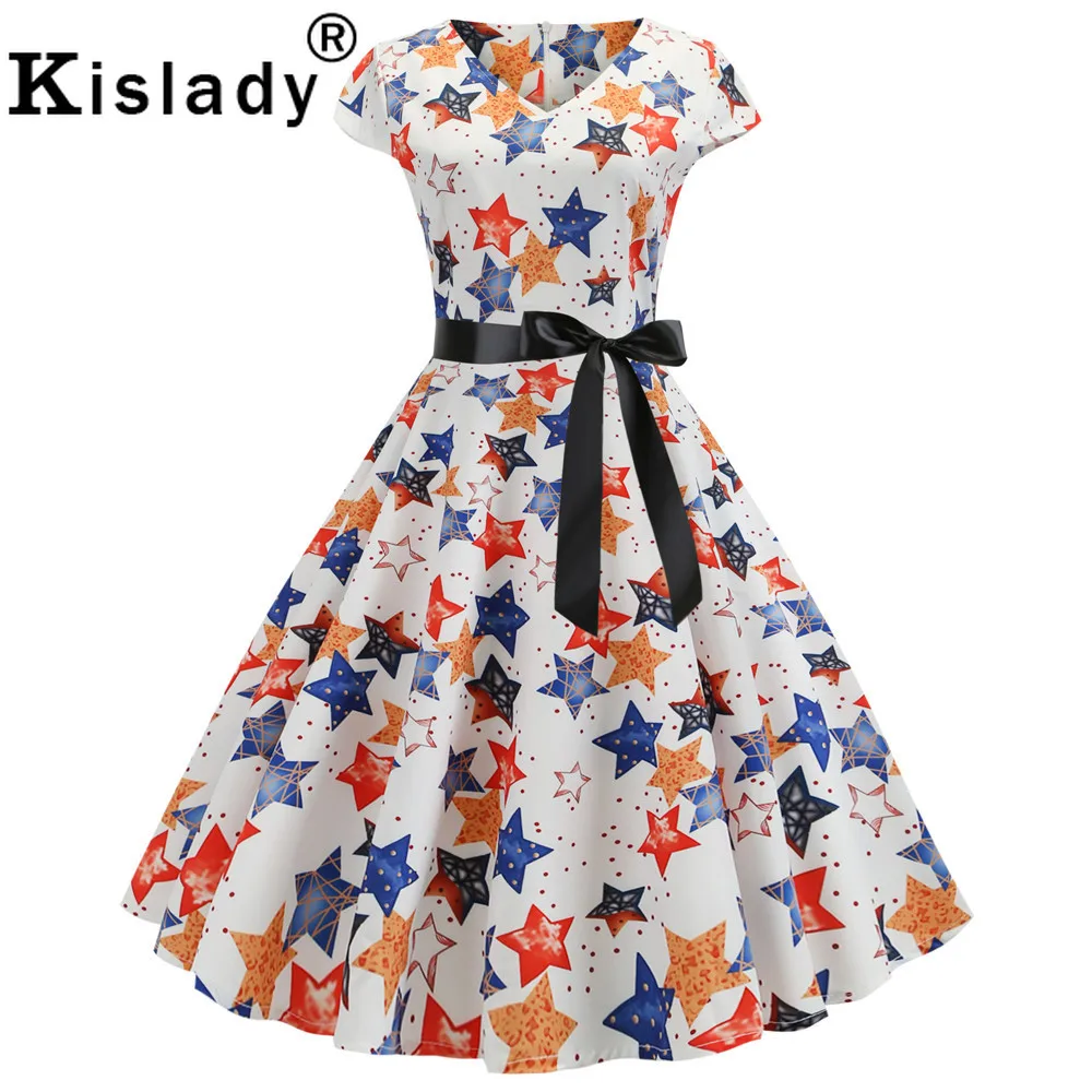 Women's Floral Print Striped Vintage Dress Stars Flower Plaid Sashes Dress Elegant OL Swing Party Dress Plus Size Vestidos
Women's Floral Print Striped Vintage Dress Stars Flower Plaid Sashes Dress Elegant OL Swing Party Dress Plus Size Vestidos