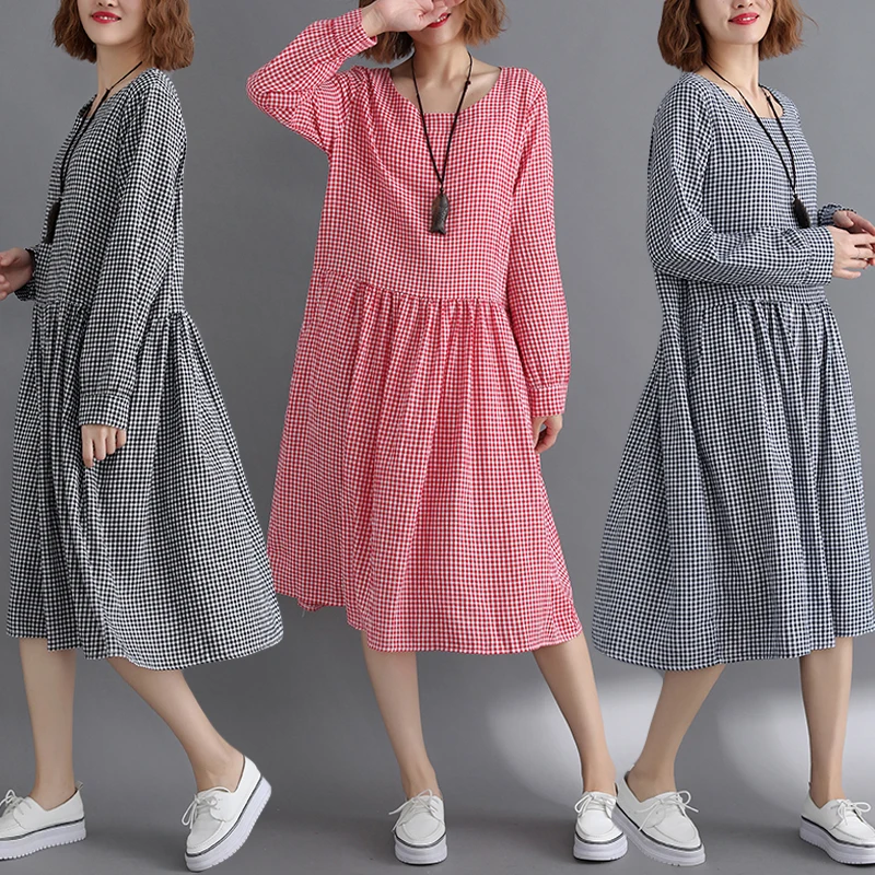 Lady Cotton and Linen Dress Spring Autumn Women Long Sleeved Plaid Dresses Female Long Loose Vestidos Black,Navy Blue,Red
Lady Cotton and Linen Dress Spring Autumn Women Long Sleeved Plaid Dresses Female Long Loose Vestidos Black,Navy Blue,Red