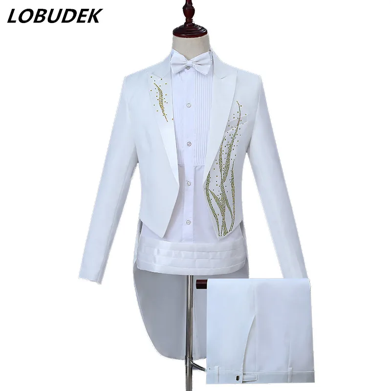 White Crystals Men's Suits Magician Swallowtail Stage Costume Wedding Master Prom Host party singer Chorus performance clothes
White Crystals Men's Suits Magician Swallowtail Stage Costume Wedding Master Prom Host party singer Chorus performance clothes